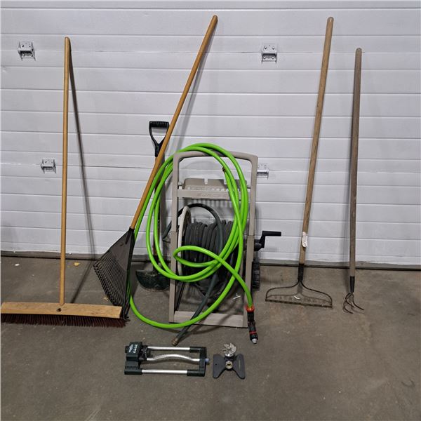 Assorted Garden Tools & Hose