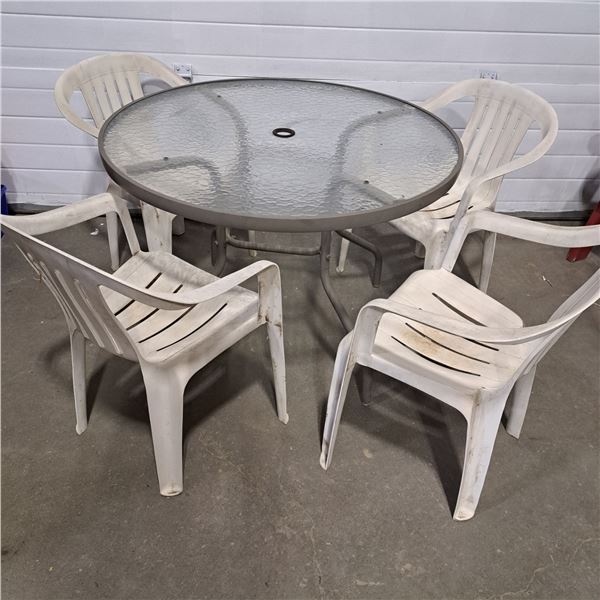 Glasstop Patio Table & 4 Resin Chairs