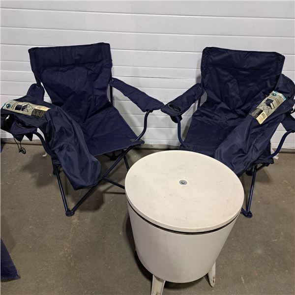 2 Ozark Trail Folding Chairs & Cool Bar Drink Table