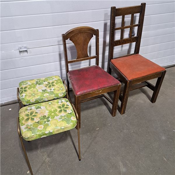 2 Vintage Chairs & 2 Vintage Stools