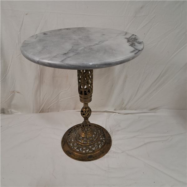 Marble Top Table With Brass Like Base