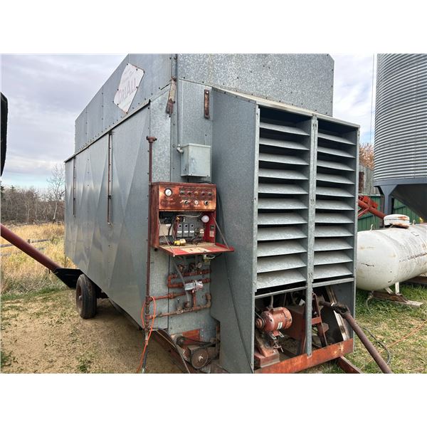 Dri-All PWLD-16 grain dryer c/w canola screens, axle and hitch, 540 PTO on propane,c/w elec. Panel &