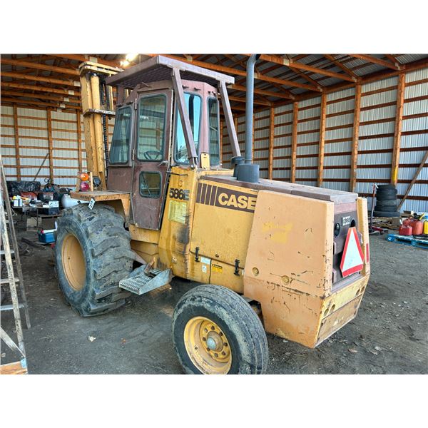 Case 586E diesel forklift, Rollguard cab, 8000lb lift, side shift, 19.5Lx24 tires, c/w counter weigh