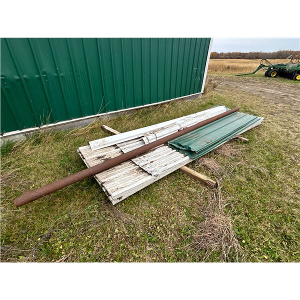 Pallet of Building Tin Sheets up to 13’ long & 1- 3” Pipe