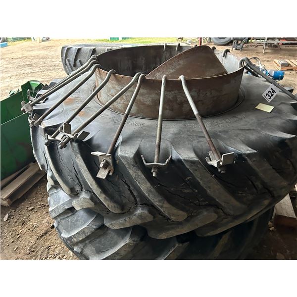 2- 20.8R38 8-ply Tires on Rims w/ Spacers & Clamps