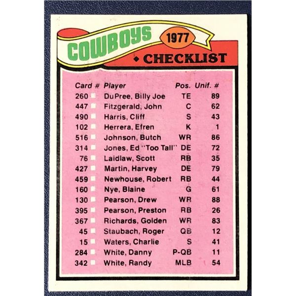 1977 TOPPS COWBOYS CHECKLIST