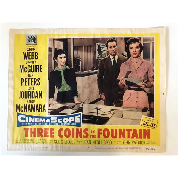 Three Coins in the Fountain original 1954 vintage lobby card