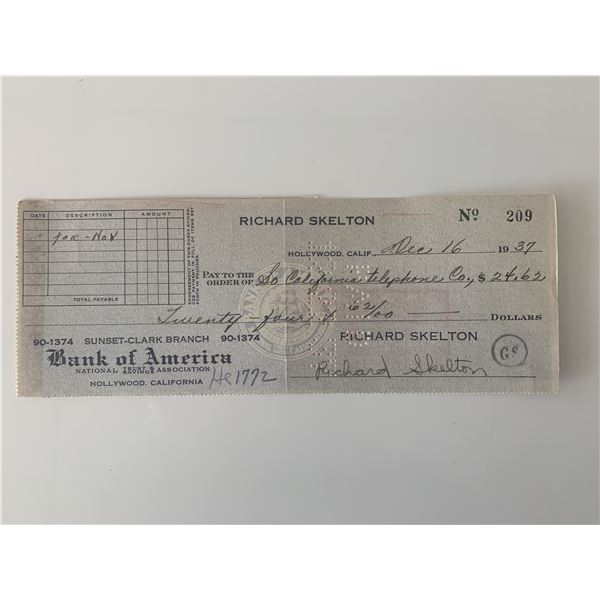 Red Skelton signed check