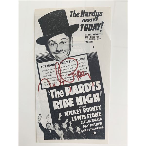 Mickey Rooney Signed The Hardys Ride High (1939) Movie Advertisement