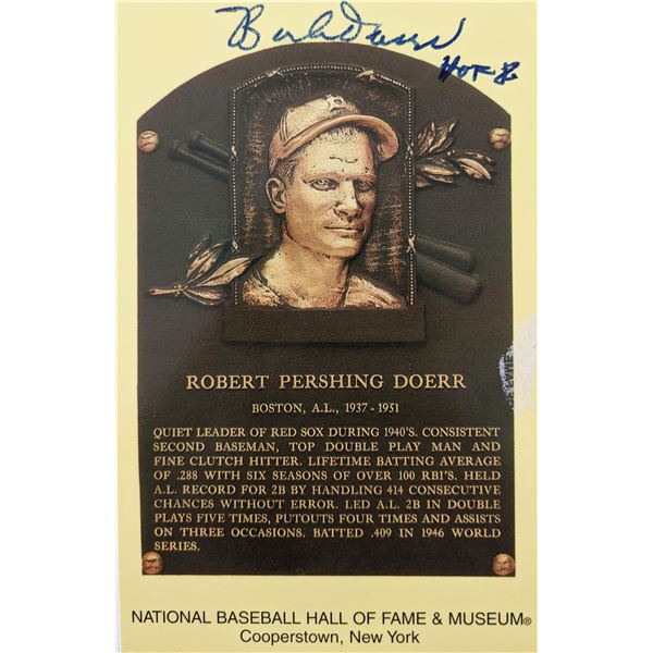 Bobby Doerr signed Baseball Hall of Fame Plaque Postcard