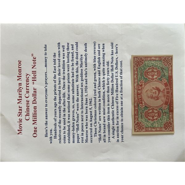 Marilyn Monroe Authentic Chinese Hell Note