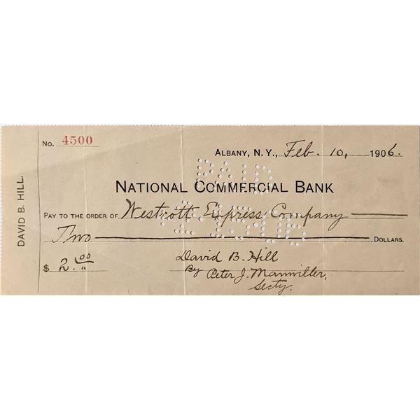 David B. Hill Signed Check 1906