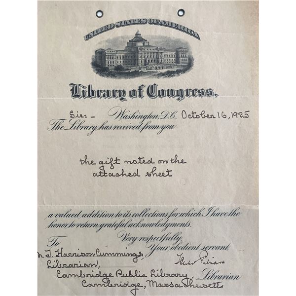 1925 Library Of Congress Letter