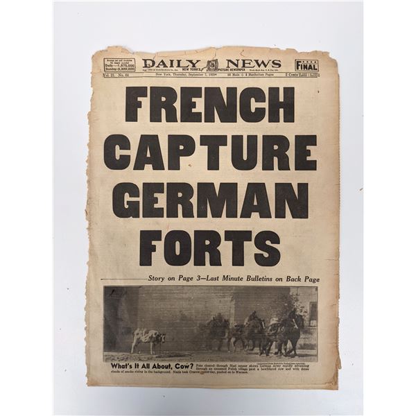 Daily News Vintage 1939 Newspaper Cover