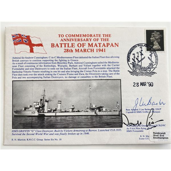 WWII Anniversary of Battle of Cape Matapan Commemorative Signed Cover