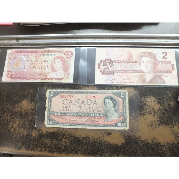 3 Canadian 2 Dollar Bills