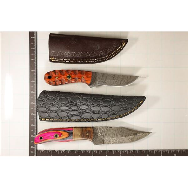 2 DAMASCUS STEEL FIXED BLADE KNIVES: 8.25" & 6.75"