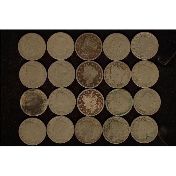 10 ASSORTED LIBERTY "V" NICKELS 1889-1911