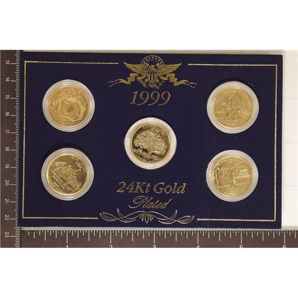 5 COIN 1999-P 24KT GOLD PLATED STATE QUARTER SET
