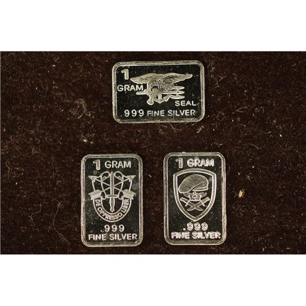 3-1 GRAM .999 FINE SILVER MILITARY THEMED INGOTS