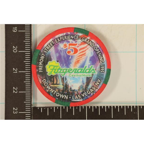 $5 FITZGERALDS CASINO CHIP, 1995 GRAND OPENING