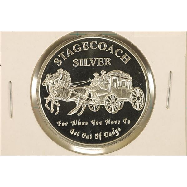 1 TROY OZ .999 FINE SILVER PF ROUND STAGECOACH