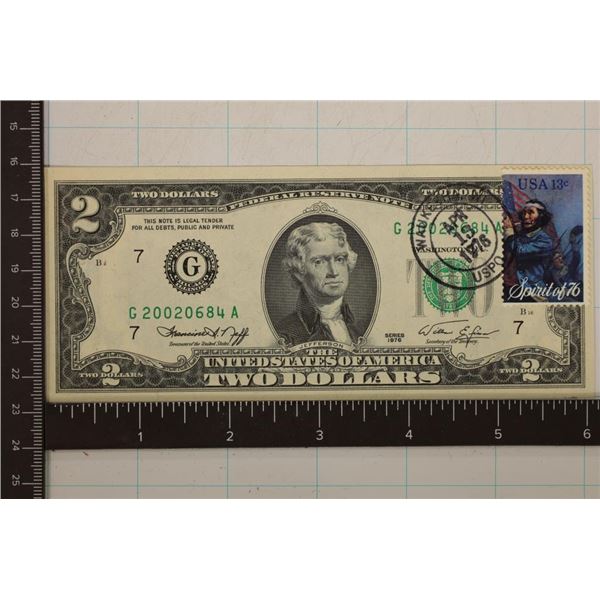 1976 US $2 BILL CRISP UNC WITH 1976 CANCELLED