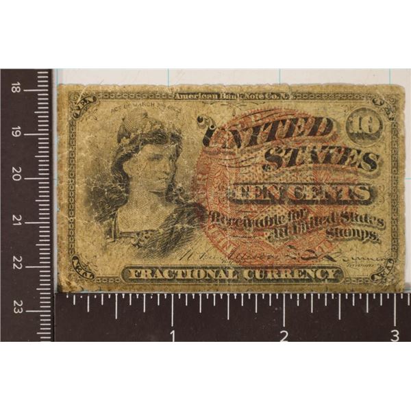 1863 US 10 CENT FRATIONAL CURRENCY