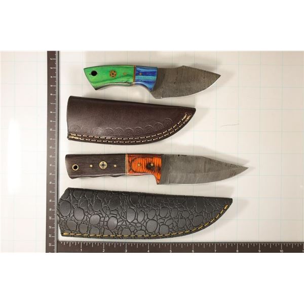 2 DAMASCUS STEEL FIXED BLADE KNIVES: 6" & 8"