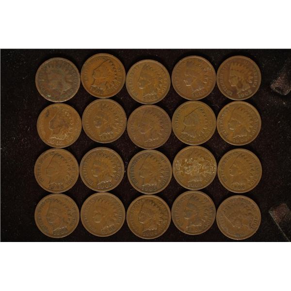 20 ASSORTED INDIAN HEAD CENTS: 1897-1906