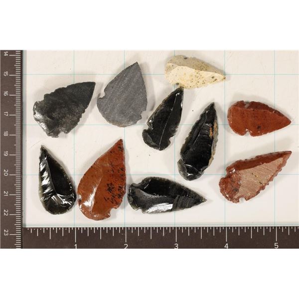 10-ASSORTED ARROWHEADS: 1.25"-1.5" IN LENGTH