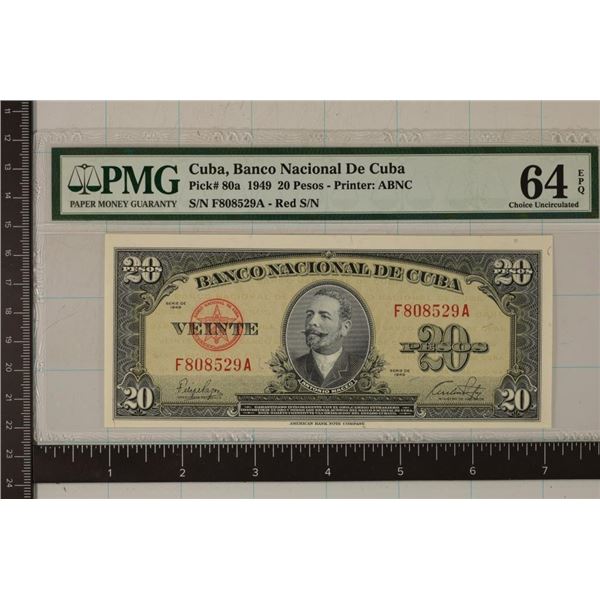 1949 CUBA 20 PESO PMG 64 CHOICE UNC EXCEPTIONAL