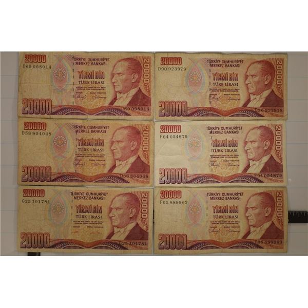 6-1970 TURKEY 20,000 LIRASI BILLS