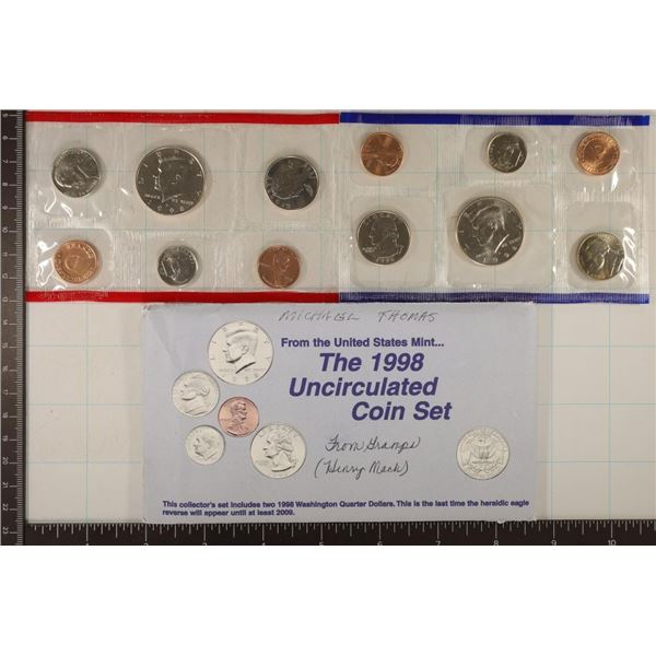 1998 US MINT SET (UNC) P/D (WITH ENVELOPE) WRITING