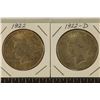 Image 1 : 1922 & 1922-D PEACE SILVER DOLLARS