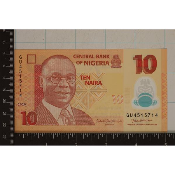 2019 NIGERIA 10 NAIRA CRISP UNC COLORIZED POLYMER