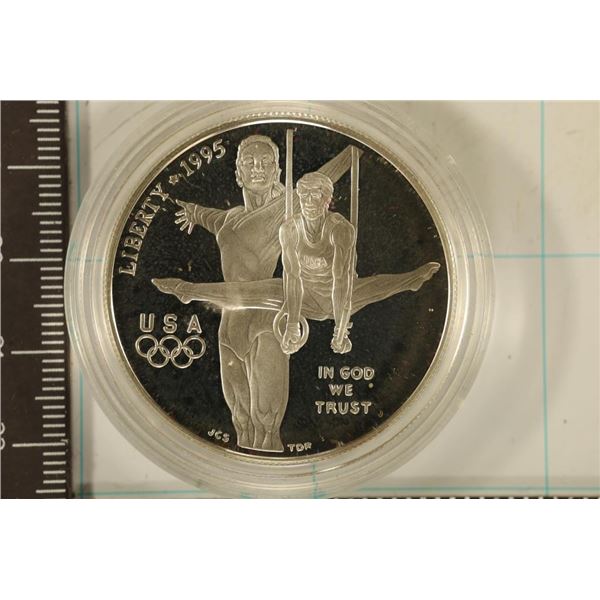 1995-P PROOF US GYMNASTICS SILVER DOLLAR IN HARD