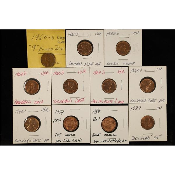 ERRORS: 11 LINCOLN CENTS-1960 AND 1989: FILLED
