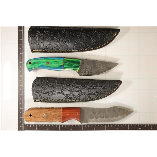 2 DAMASCUS STEEL FIXED BLADE KNIVES: 7.75" & 9.25"