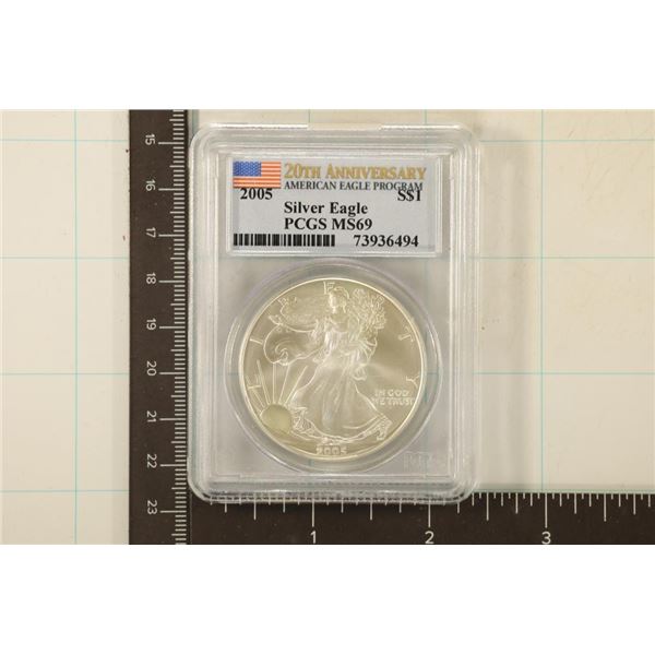 2005 AMERICAN SILVER EAGLE PCGS MS69 20TH