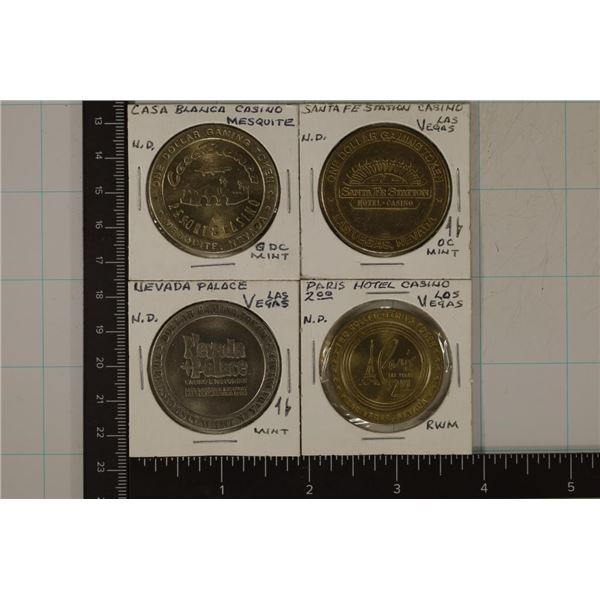 4-$1 CASINO METAL GAMING TOKENS: CASA BLANCA,
