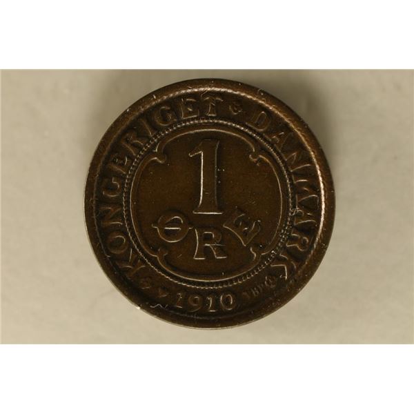 1910 DENMARK  1 ORE AU/UNC, NICE BROWN COLOR