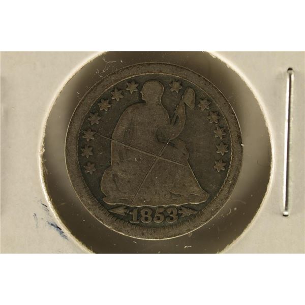 1853 US SILVER SEATED LIBERTY HALF DIME SCRATCHED
