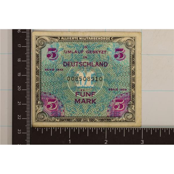 1944 GERMAN 5 MARK MILITARY PAYMENT CERTIFICATE