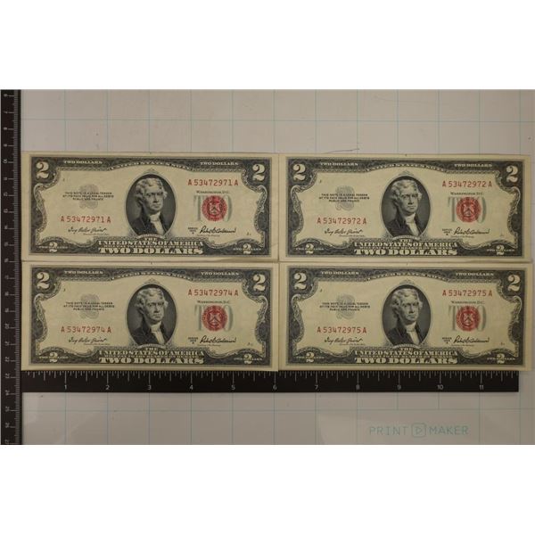 4-1953-A US $2 RED SEAL NOTES. CRISP UNC. 2 SETS