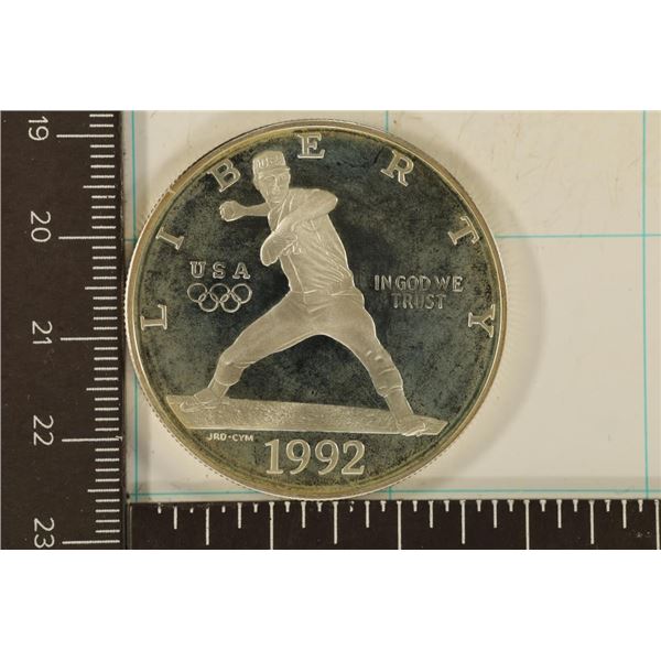 1992-S US BASEBALL PROOF SILVER DOLLAR IN HARD