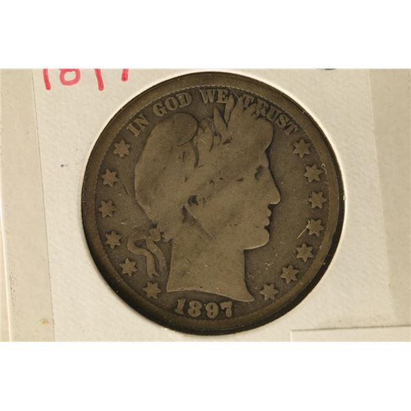 1897 SILVER BARBER HALF DOLLAR VERY GOOD