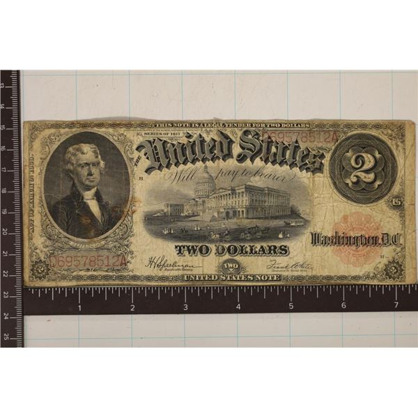 1917 US $2 LARGE SIZE NOTE