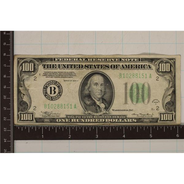 1934-A US $100 FRN, GREEN SEAL