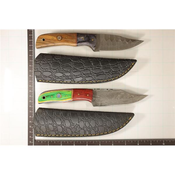 2 DAMASCUS STEEL FIXED BLADE KNIVES: 8" & 8.25"